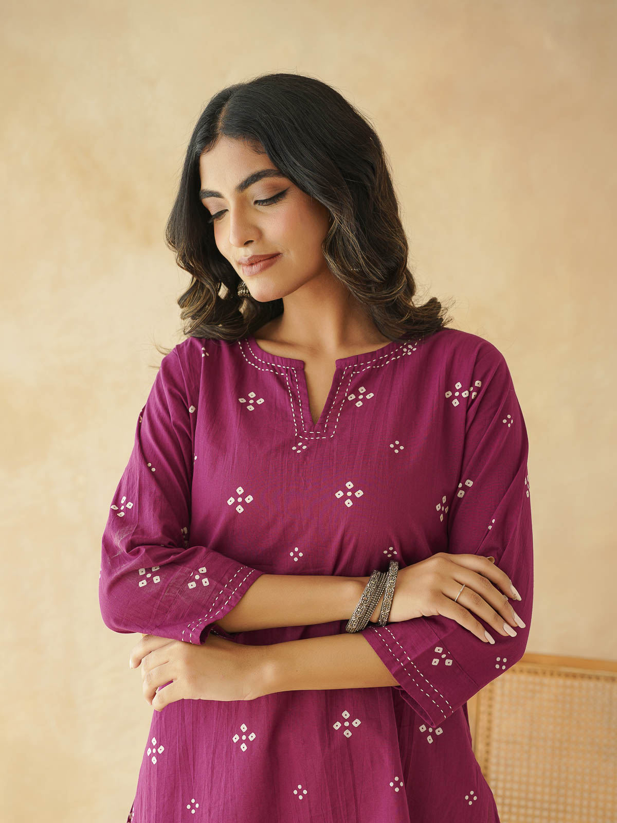 Cotton Printed Kantha Kurta Purple