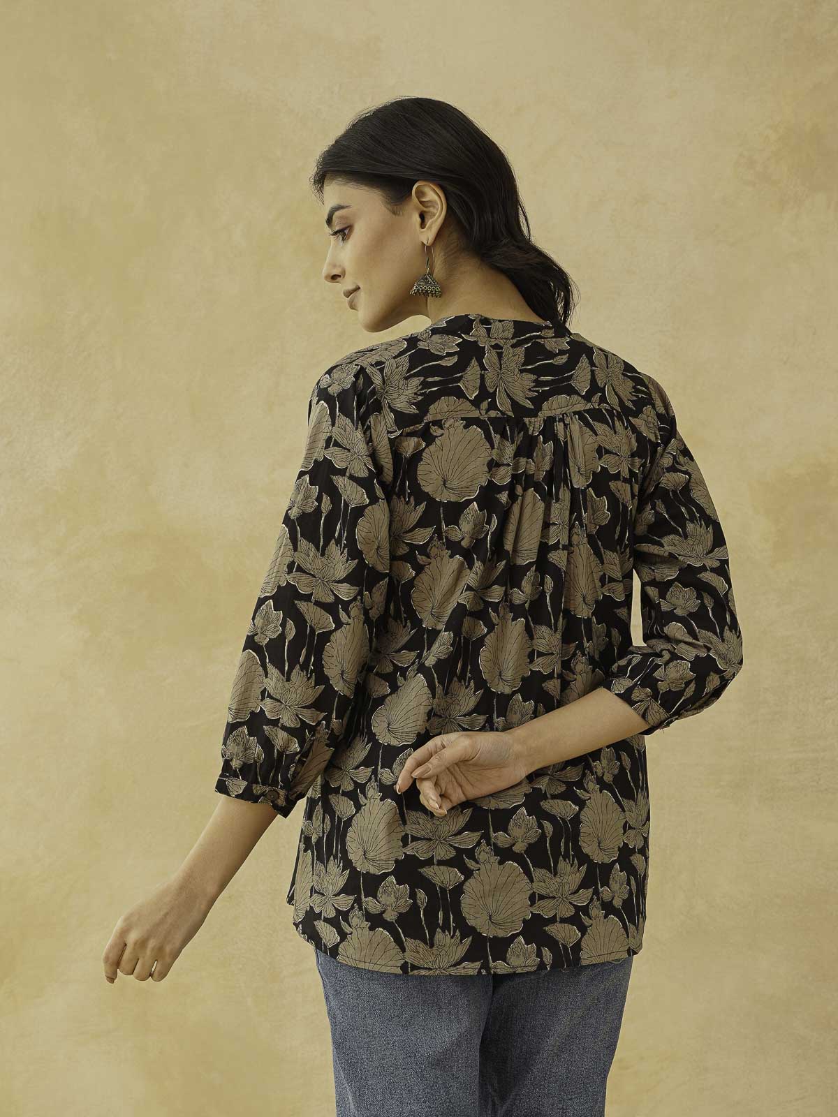 Cotton Printed Everyday Tunic Top For Women Black Grey