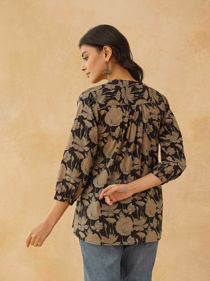 Cotton Printed Everyday Tunic Top For Women Black Grey