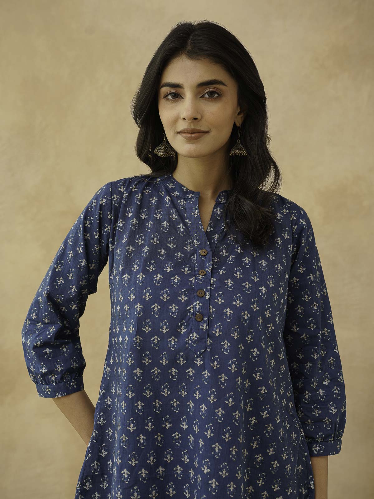 Cotton Printed Everyday Tunic Top For Women Blue Booty