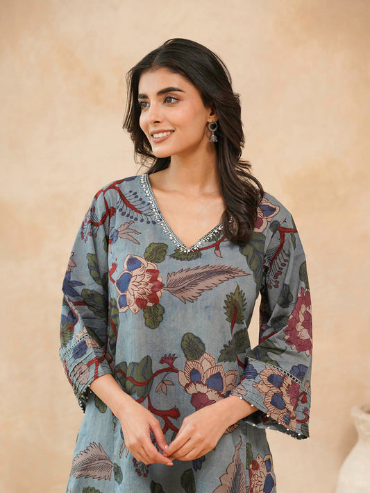 Cotton Printed Ultimate Aline Kurta For Women Blue