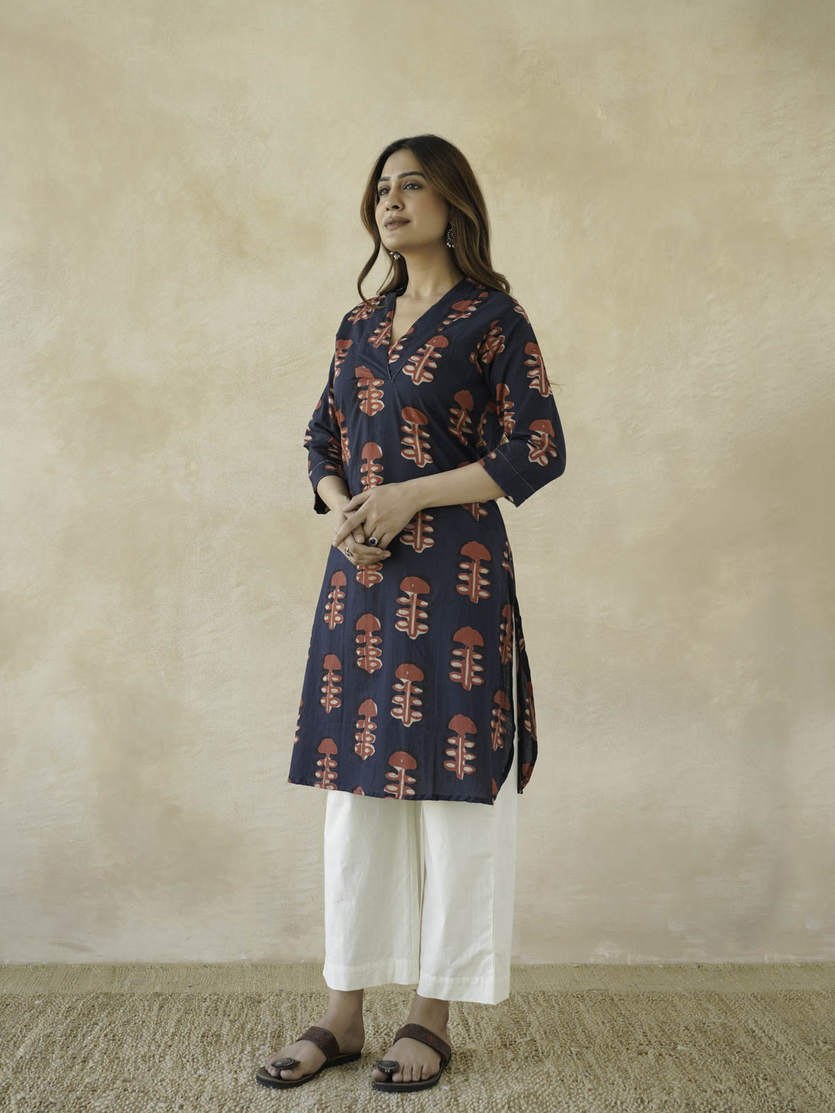 Cotton Printed Straight Kurta Red Coral