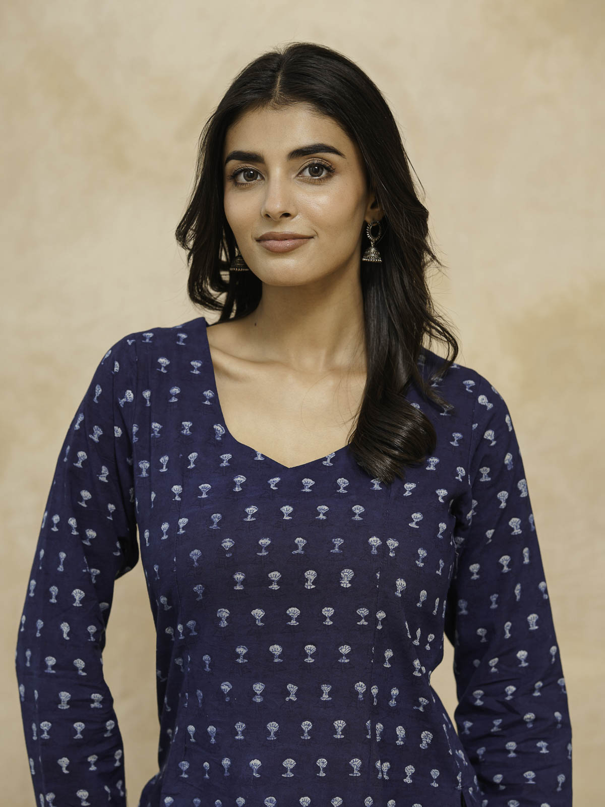 Full Sleeve Cotton Printed Classic Vee Top Blue Booty