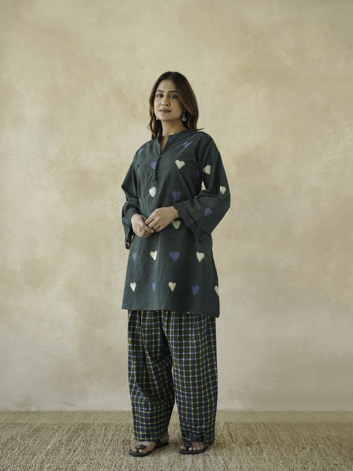 Farshi Set Relaxed Fit Kurta & Pants Set Green Heart