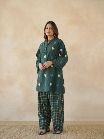 Farshi Set Relaxed Fit Kurta & Pants Set Green Heart