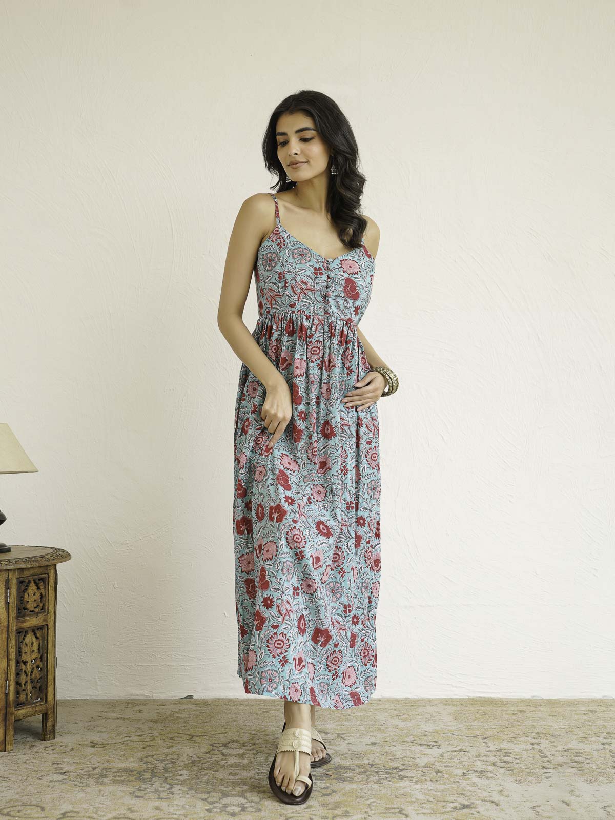 V-Neck Long Strappy Dress Light Green