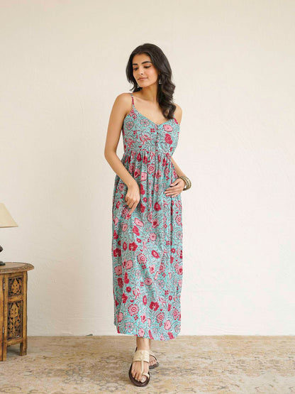 V-Neck Long Strappy Dress Light Green