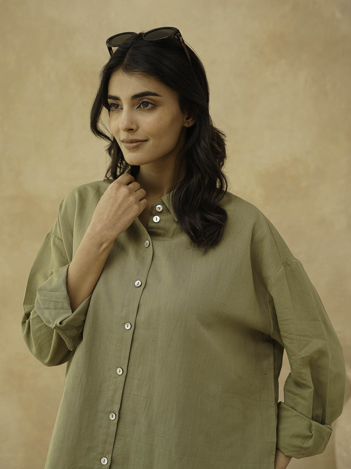 Classic Linen Shirt For Women Green