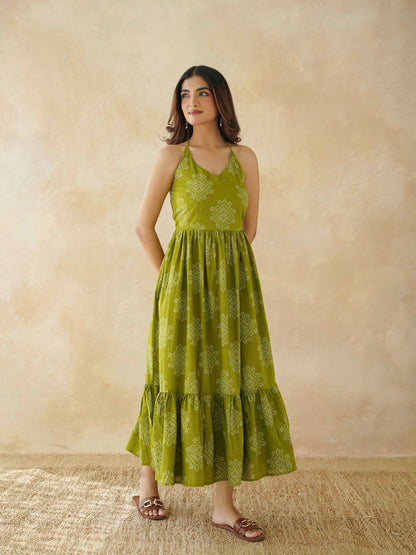 Cotton Printed Lana Dress For Women Bandhej
