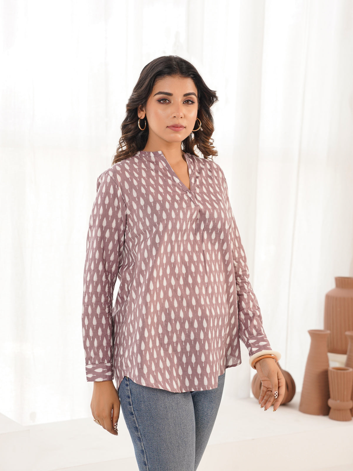 Cotton Printed Top For Women Purple