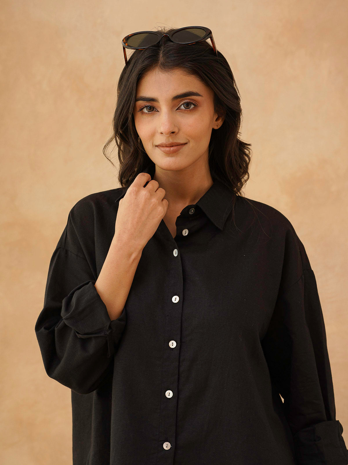 Classic Linen Shirt For Women Black