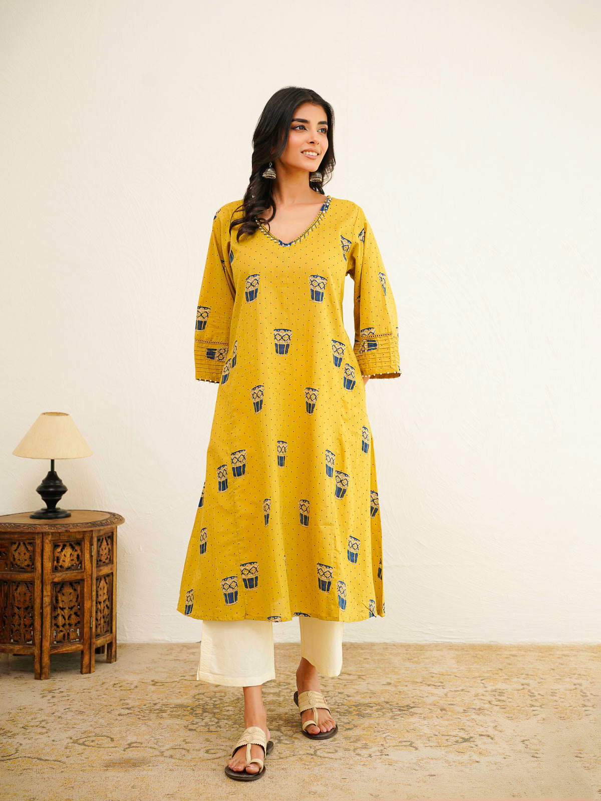 Cotton Printed Ultimate Aline Kurta For Women Yellow