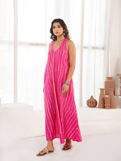 Cotton Printed Aline Moana Dress Pink