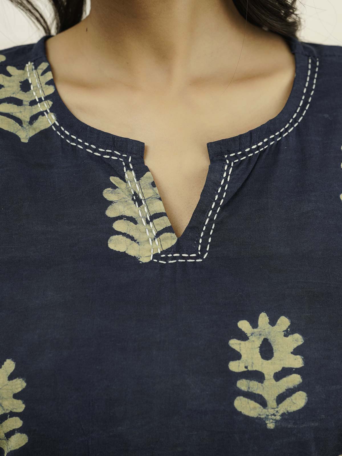 Cotton Printed Kantha Kurta Indigo Boota