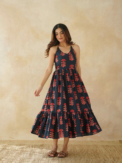 Cotton Printed Lana Dress For Women Red Coral
