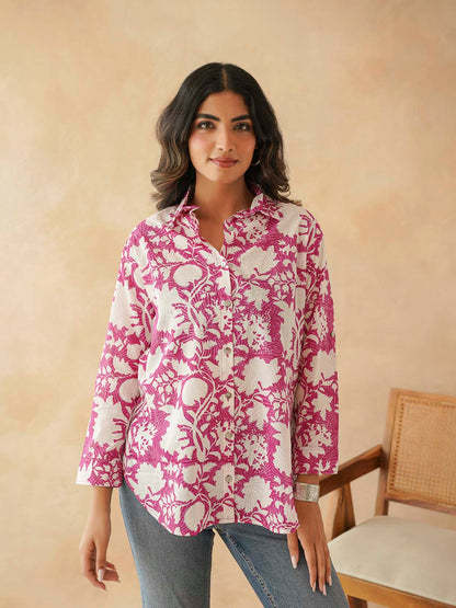 Block Printed Cotton Meher Shirt Pink