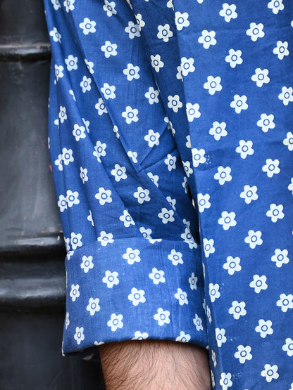 Men's Relaxed Fit Cotton Shirt – Full Sleeves - Blue Flower