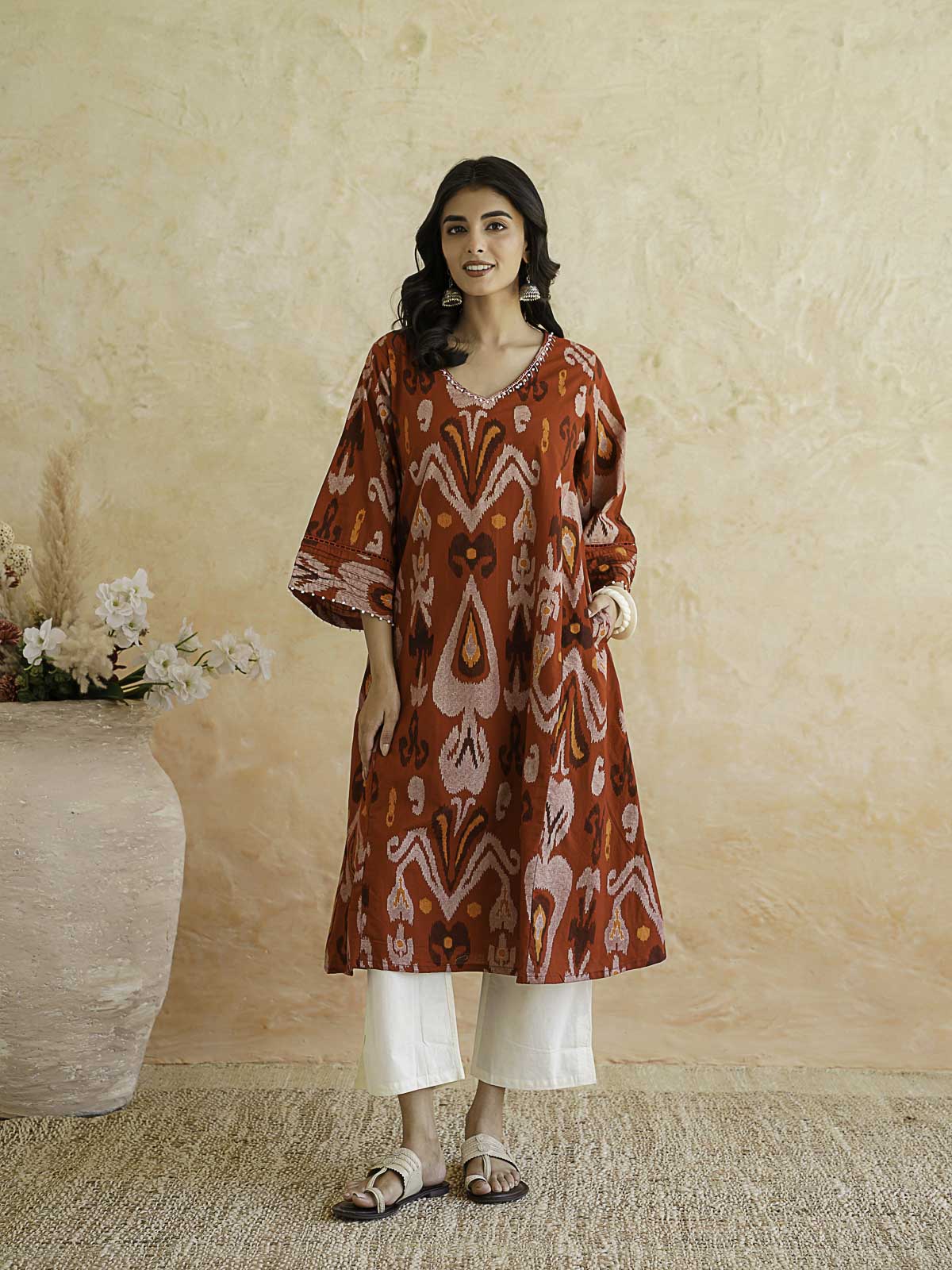 Cotton Printed Ultimate Aline Kurta For Women Cherry Red