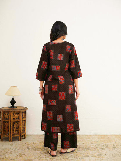 Cotton Printed Noor Aline Set For Women Black