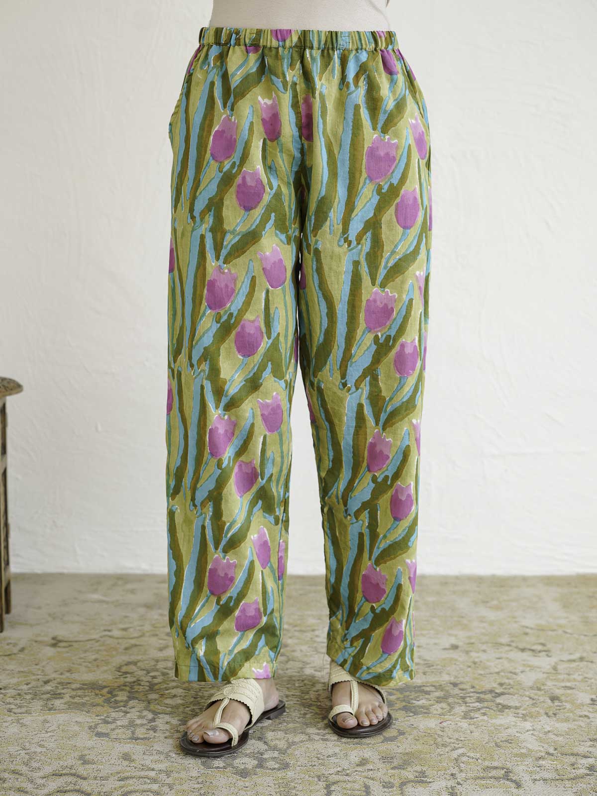 Cotton Printed Lounge Wear Coord Set Green Flower