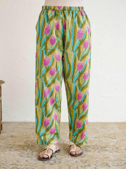 Cotton Printed Lounge Wear Coord Set Green Flower