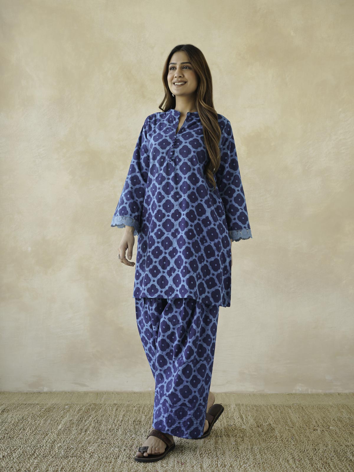 Farshi Set Relaxed Fit Kurta & Pants Set Aqua