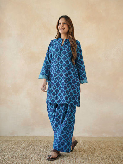 Farshi Set Relaxed Fit Kurta & Pants Set Aqua