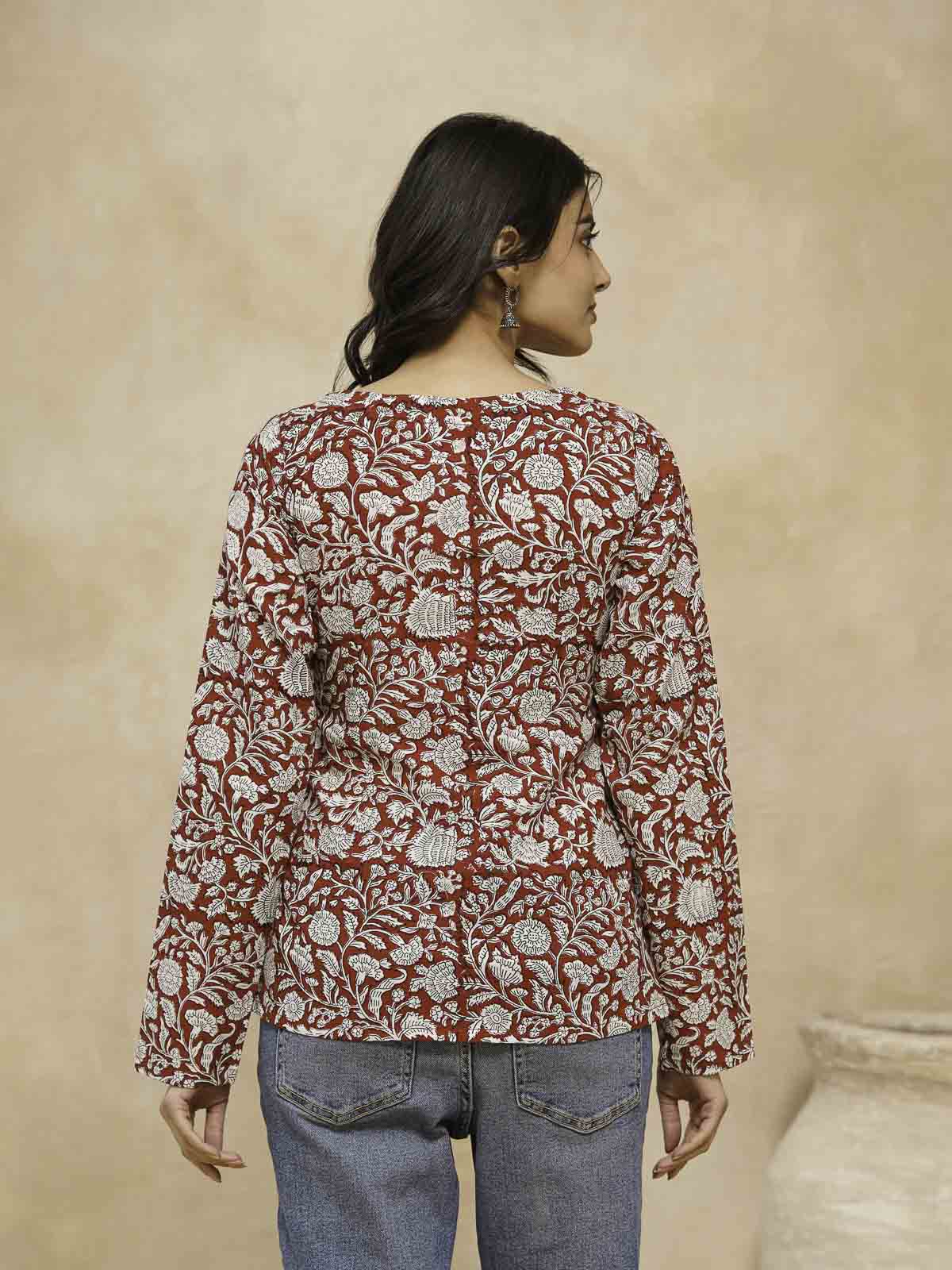 Full Sleeve Cotton Printed Classic Vee Top Red