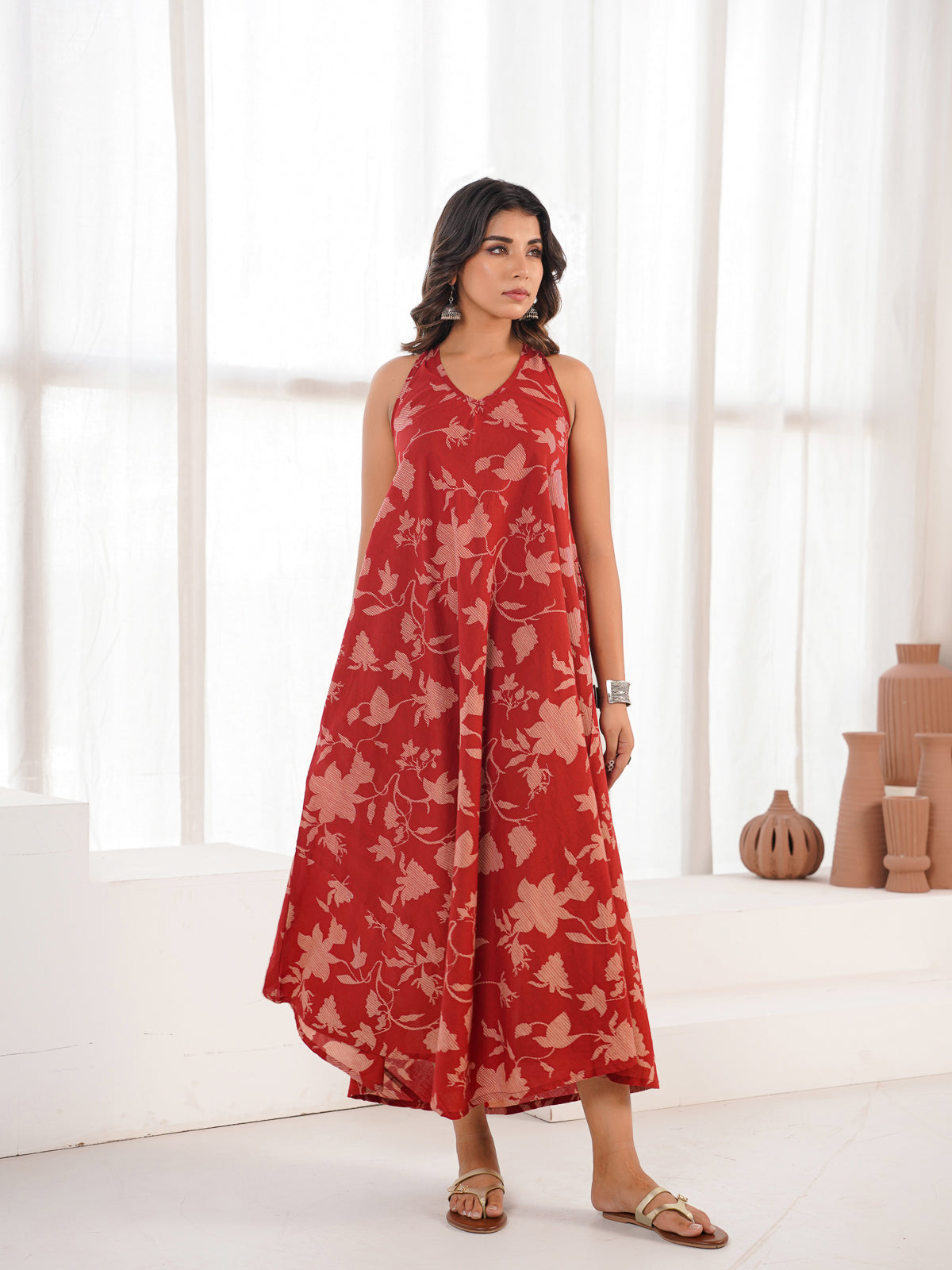 Cotton Printed Aline Moana Dress Red