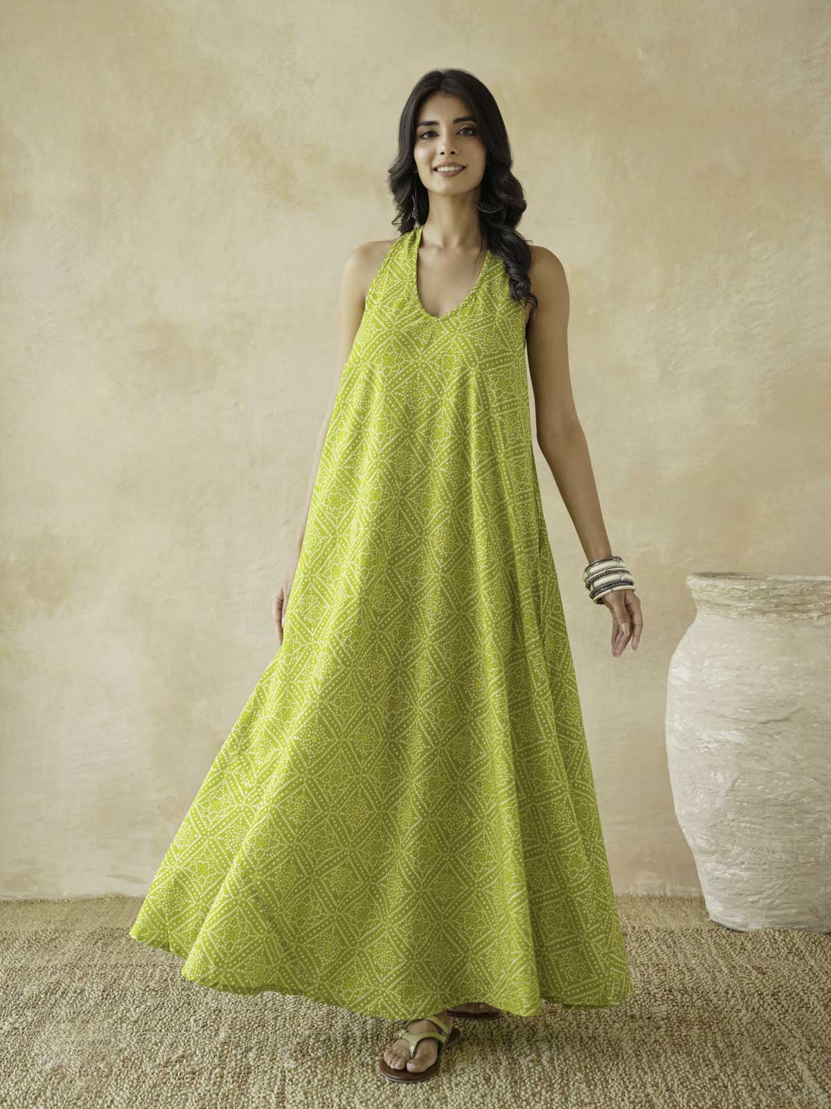 Cotton Printed Aline Moana Dress Lemon