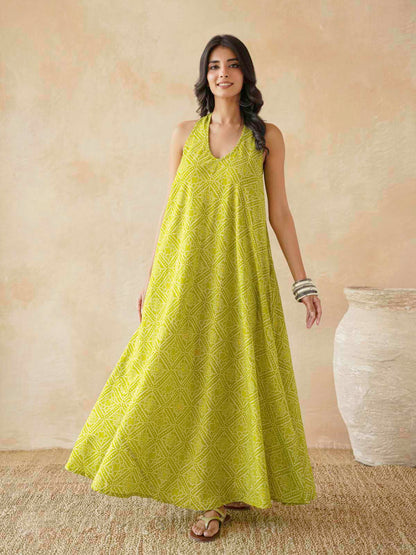 Cotton Printed Aline Moana Dress Lemon