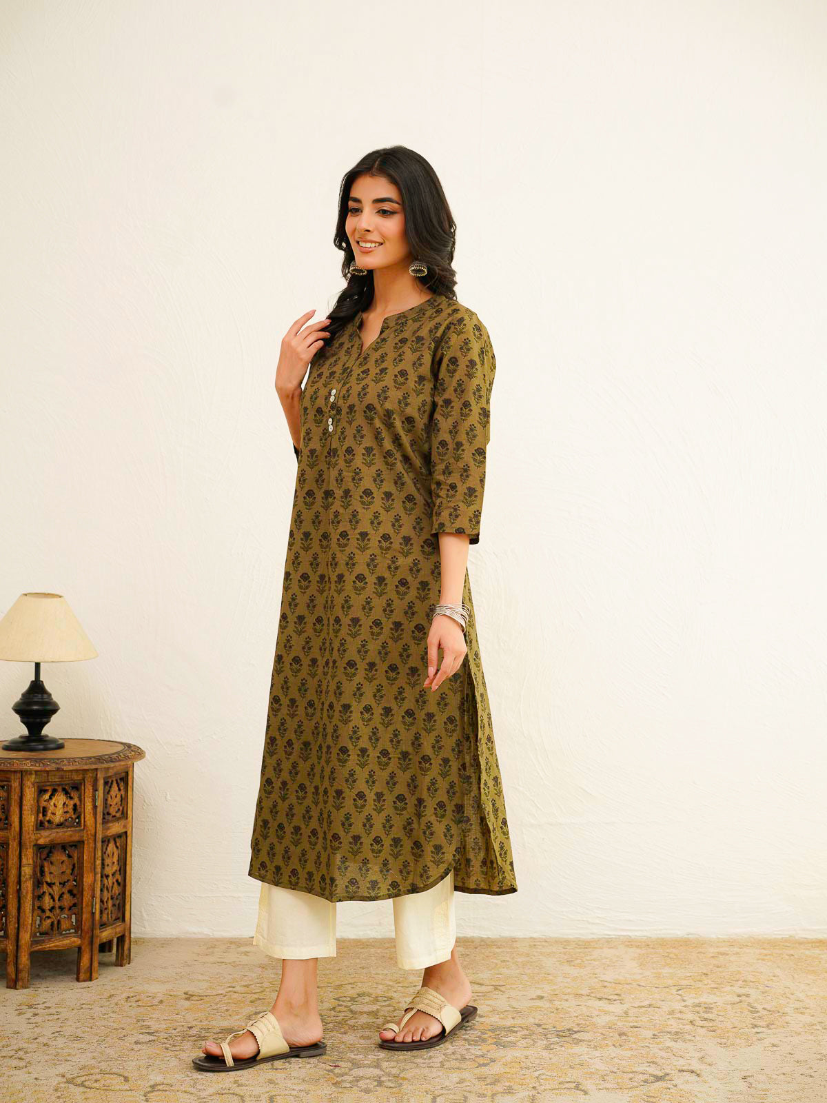 Cotton Pleat Kurta For Women Beige