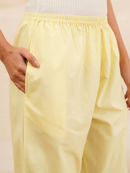 Cotton Solid Ankle Length Pants Yellow