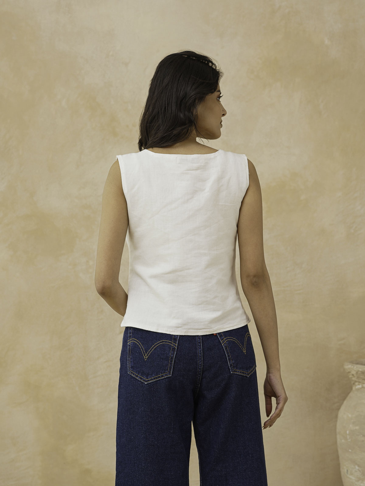 Classic Linen Vest For Women White