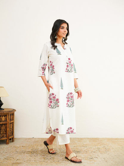 Cotton Pleat Kurta For Women White