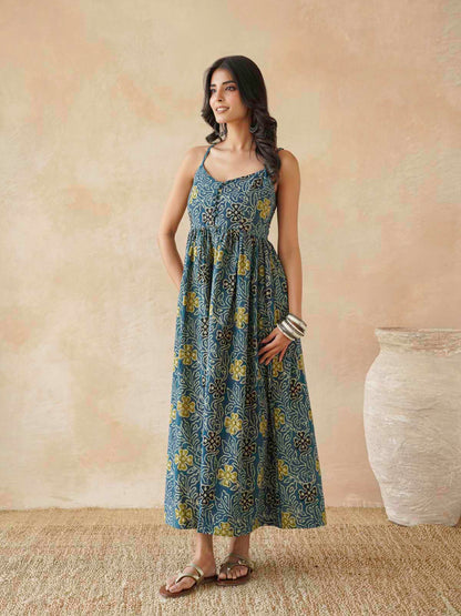 V-Neck Long Strappy Dress Indigo Jaal