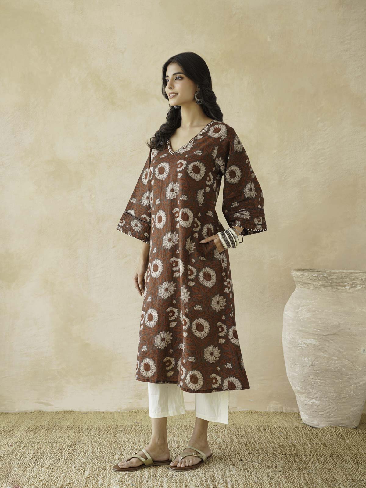 Cotton Printed Ultimate Aline Kurta For Women Red Flower