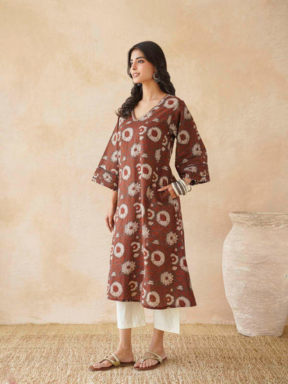 Cotton Printed Ultimate Aline Kurta For Women Red Flower