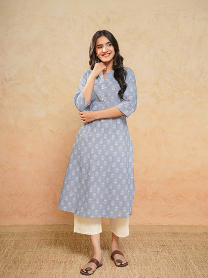 Cotton Pleat Kurta For Women Grey