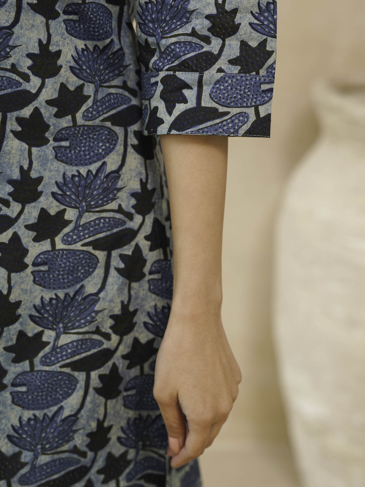 Cotton Printed Straight Kurta Indigo Lotus