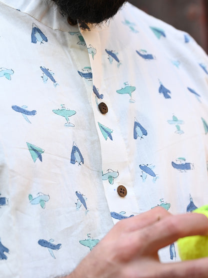 Men's Relaxed Fit Cotton Shirt – Full Sleeves - White Plane