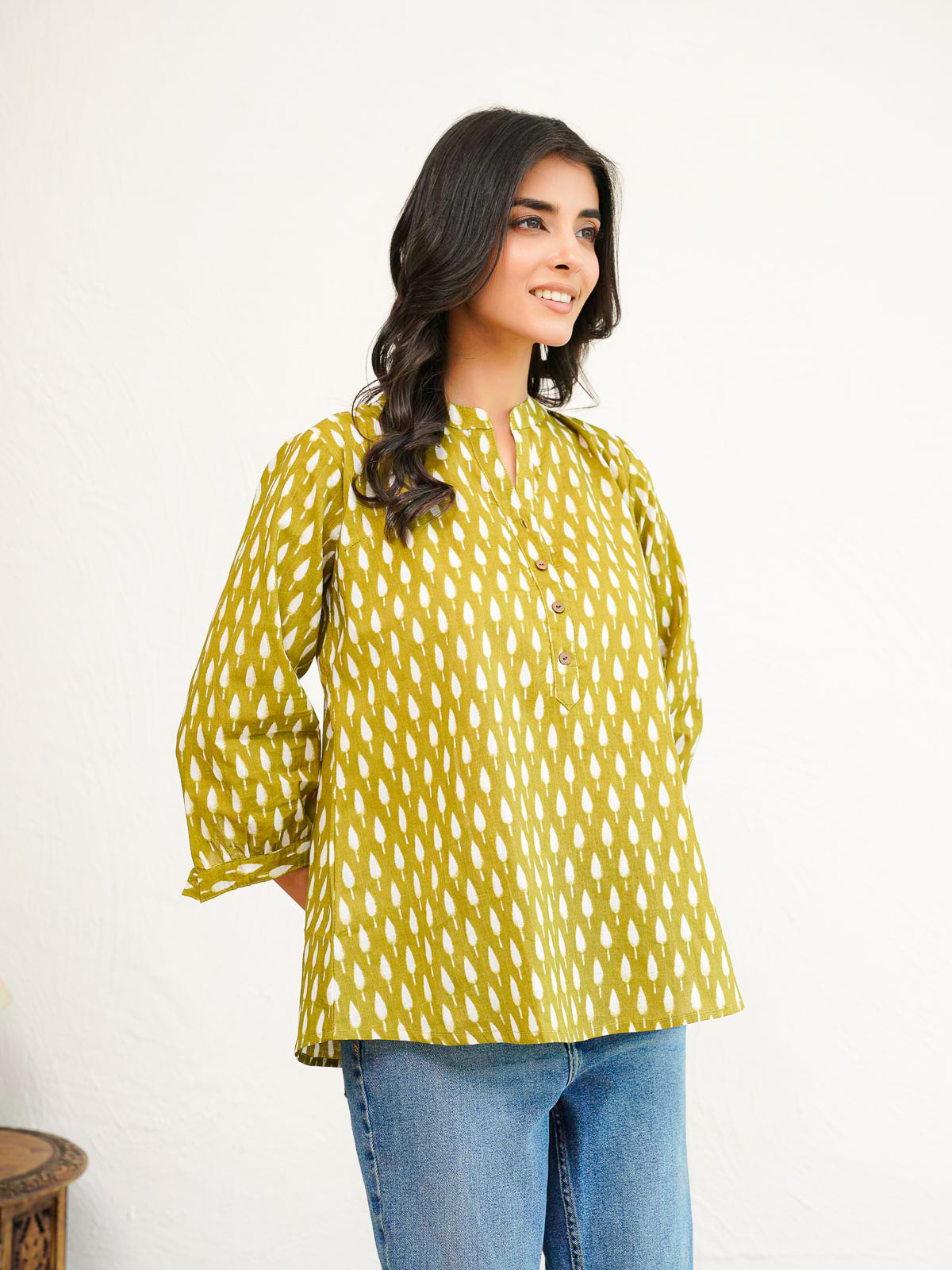 Cotton Printed Everyday Tunic Top For Women Green Booty