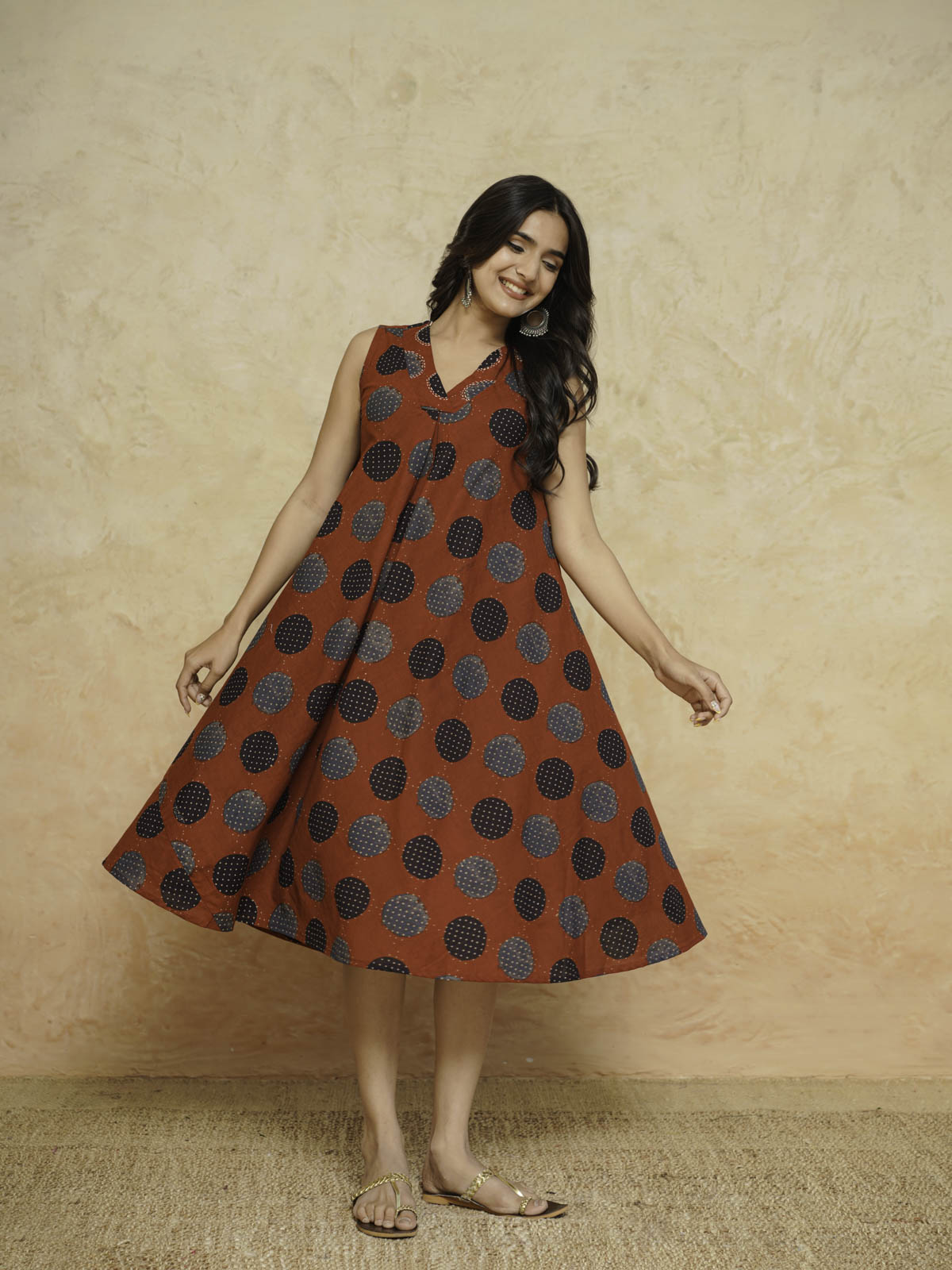 Cotton Printed Sleeveles Anjuna Dress Red