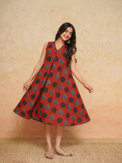 Cotton Printed Sleeveles Anjuna Dress Red