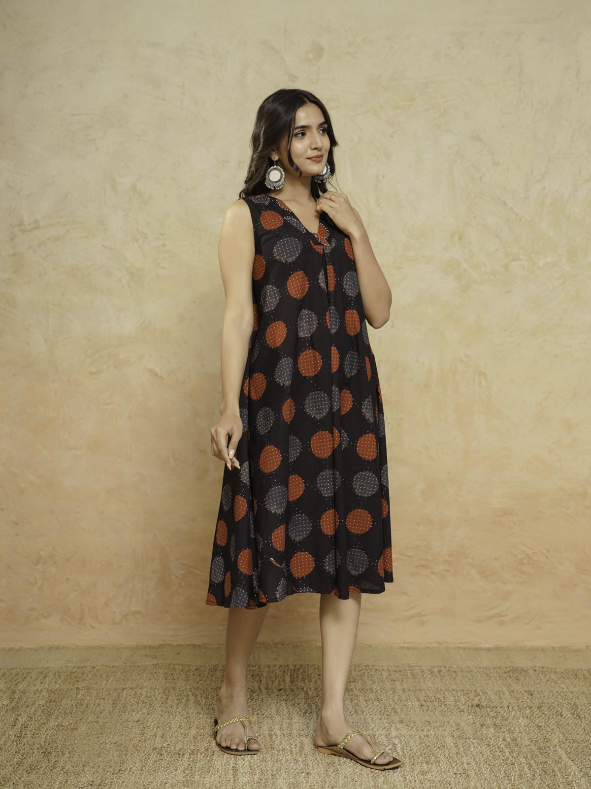 Cotton Printed Sleeveles Anjuna Dress Black