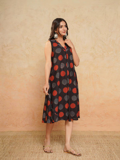 Cotton Printed Sleeveles Anjuna Dress Black