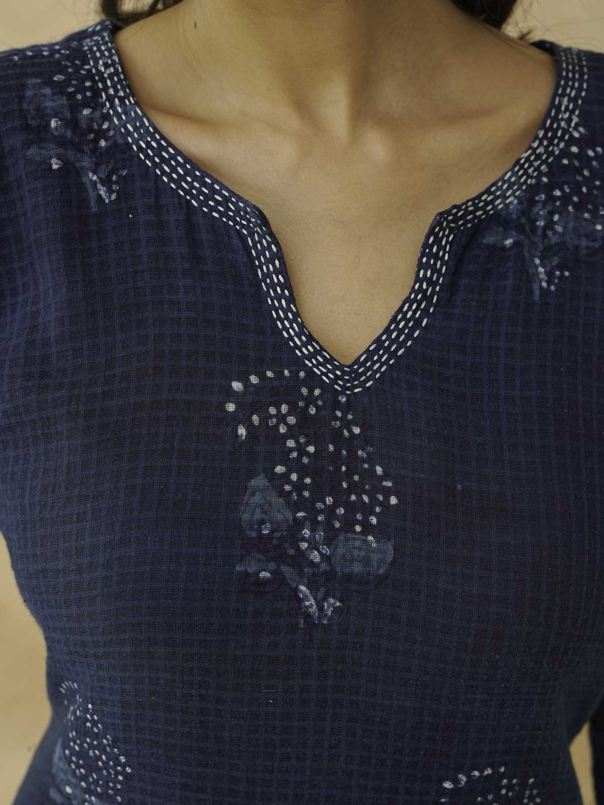 Cotton Printed Kantha Style Set For Women Indigo