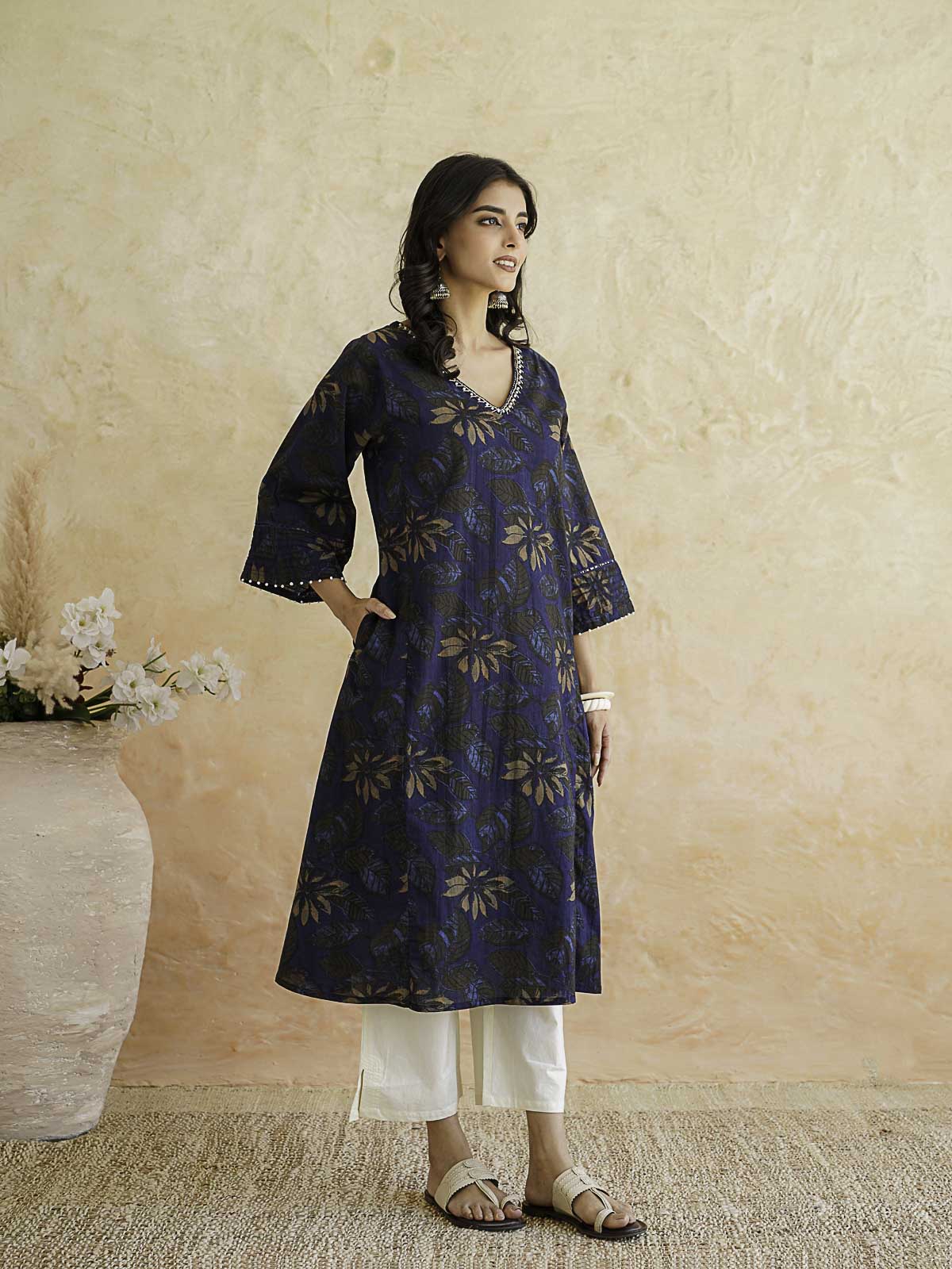 Cotton Printed Ultimate Aline Kurta For Women Dark Blue