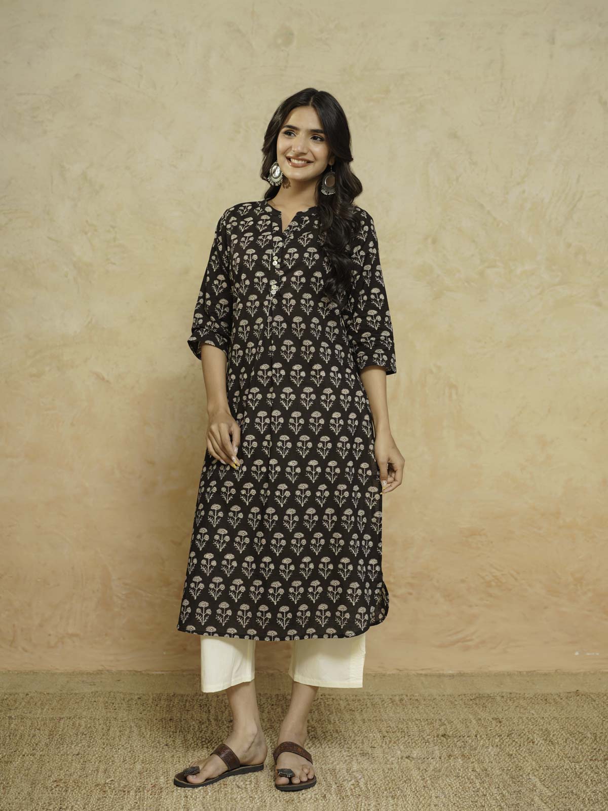 Cotton Pleat Kurta For Women Black