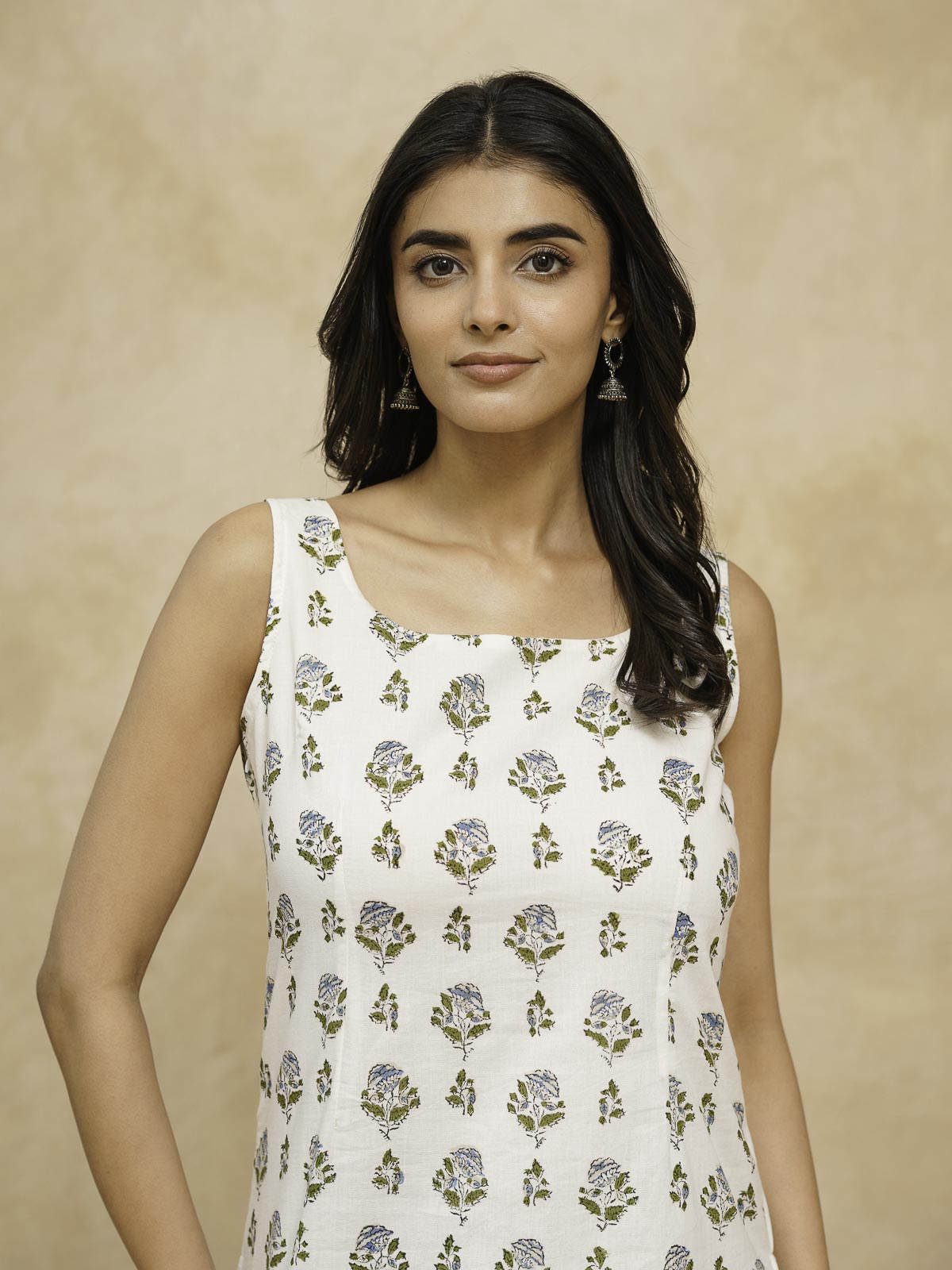 Cotton Printed Stylish Backless Tie-Up Kurti White